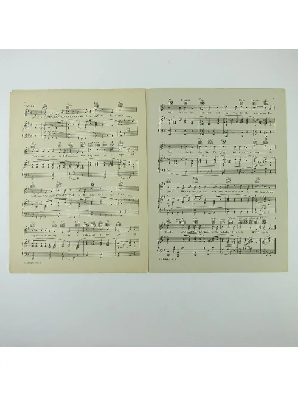 Sheet Music Goodnight Captain Curly Head Ahlert & Lewis WW2 Vintage 1942 RARE